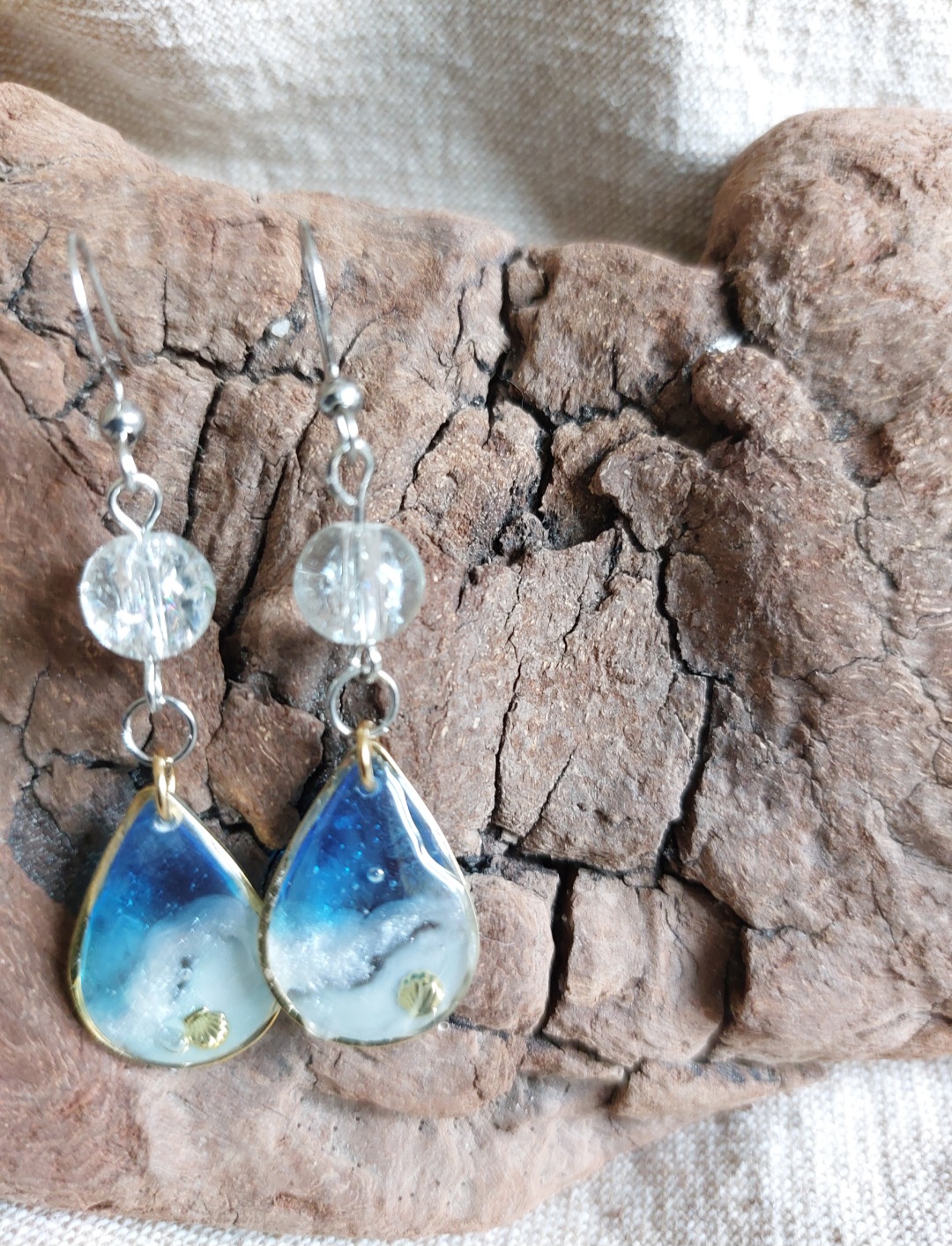 Boucles Goutte de marée – Perle de verre – Luminica Bijoux